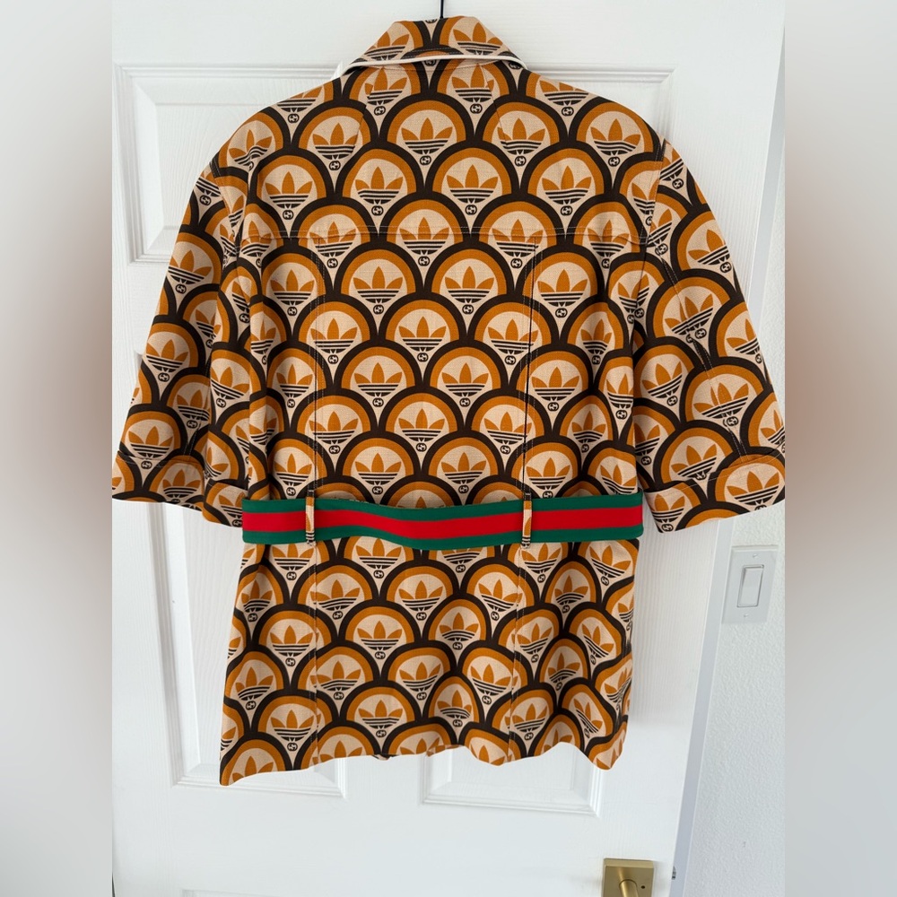 Gucci X Adidas Orange GG Trefoil Cotton Belted Jacket Size 52 - Picture 5 of 6